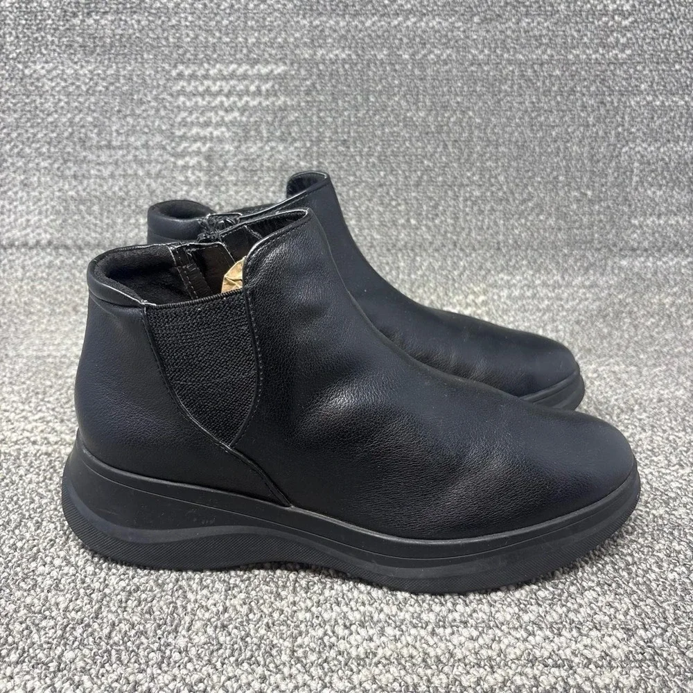 Naturalizer Black Leather Chelsea Ankle Boots Comfort Wedge Zip booties Womens 8